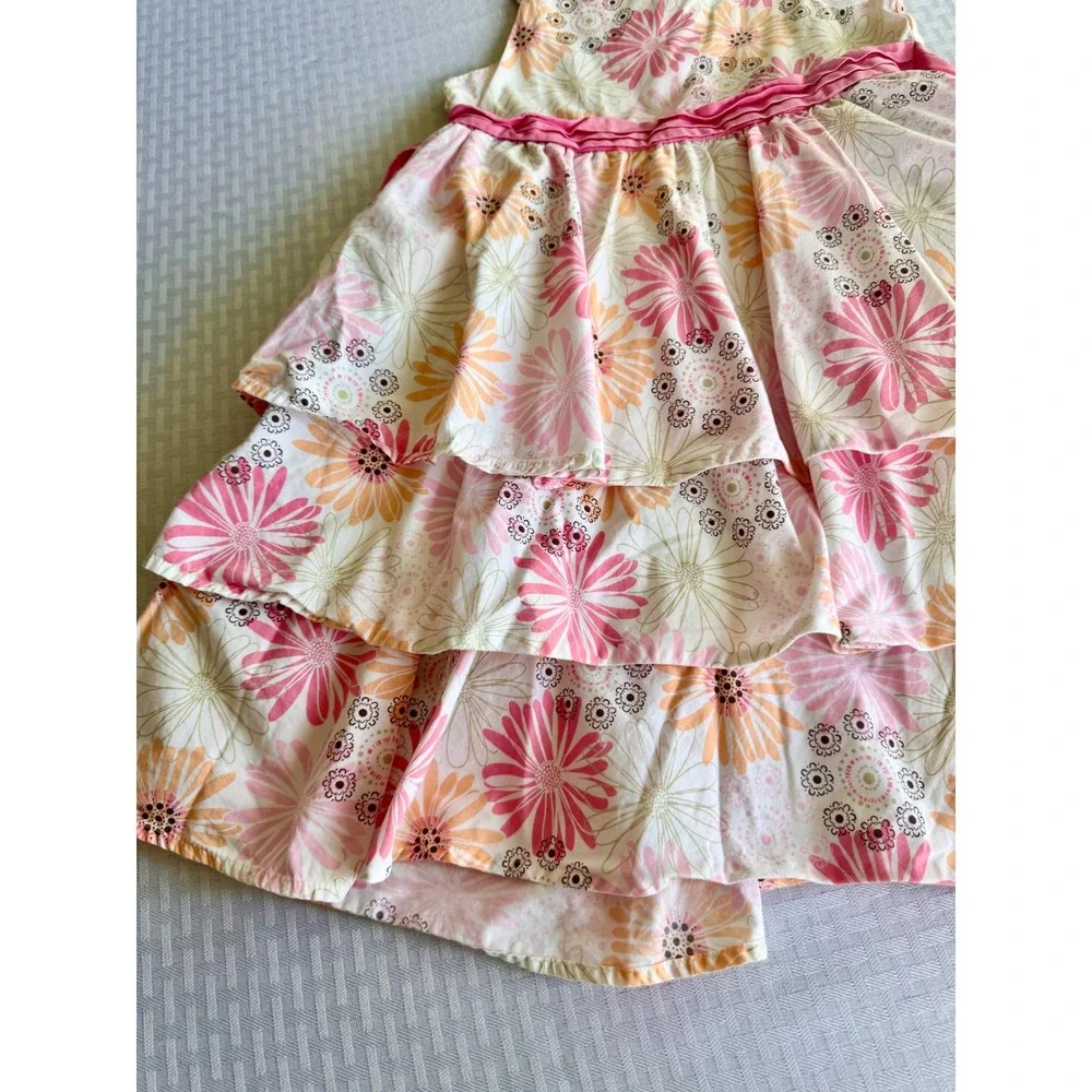 Carters Girls Floral Tiered Ruffle Dress Pink Orange Daisy Sundress Size 6x
